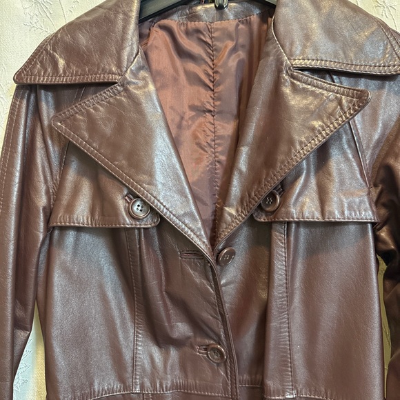 Women's Brown Leather Trench Coat - Picture 2 of 12